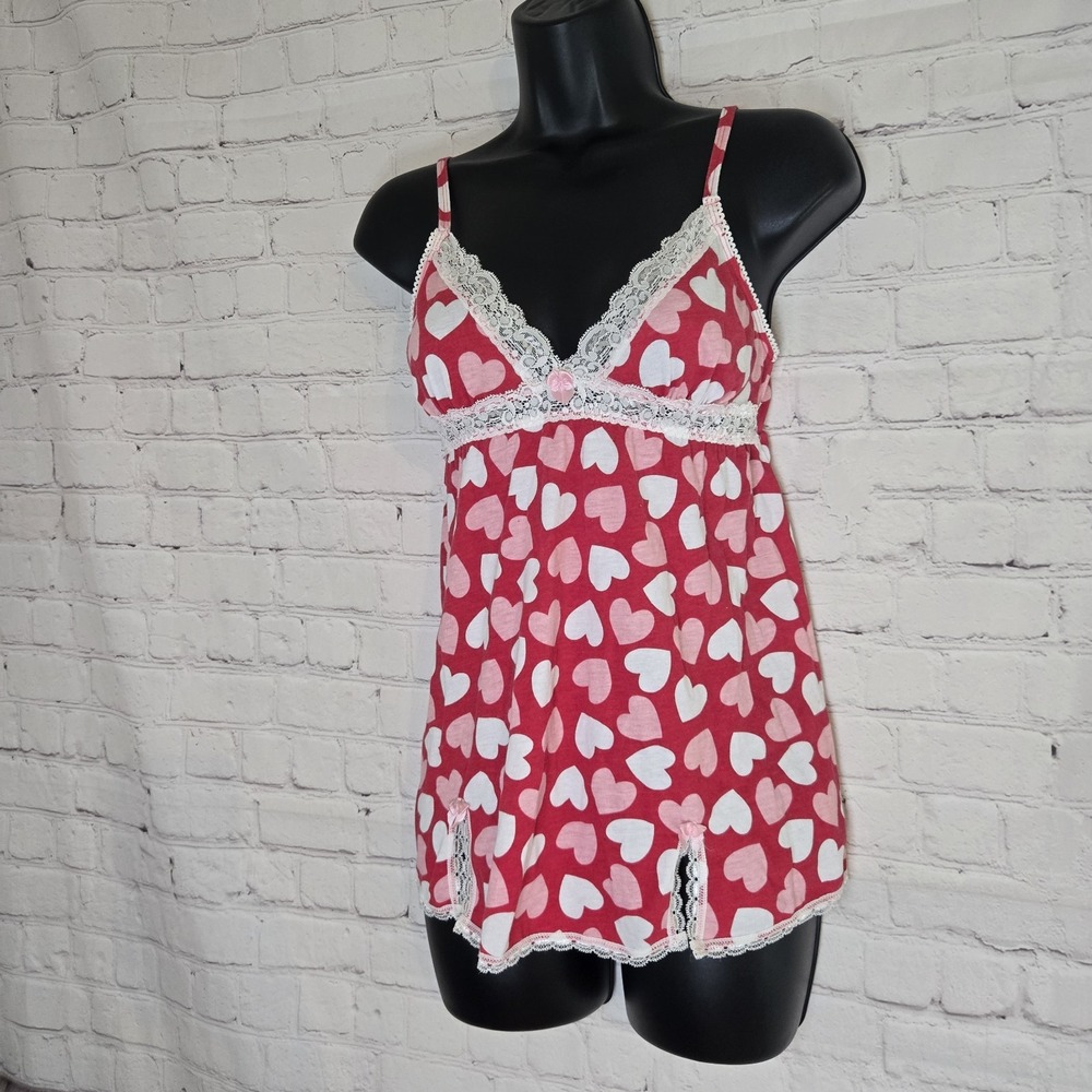 Y2k NoBo heart print Babydoll lace trim mini dress Chemise